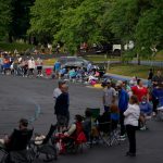 People  wait outside Kentucky Career Center in Frankfort